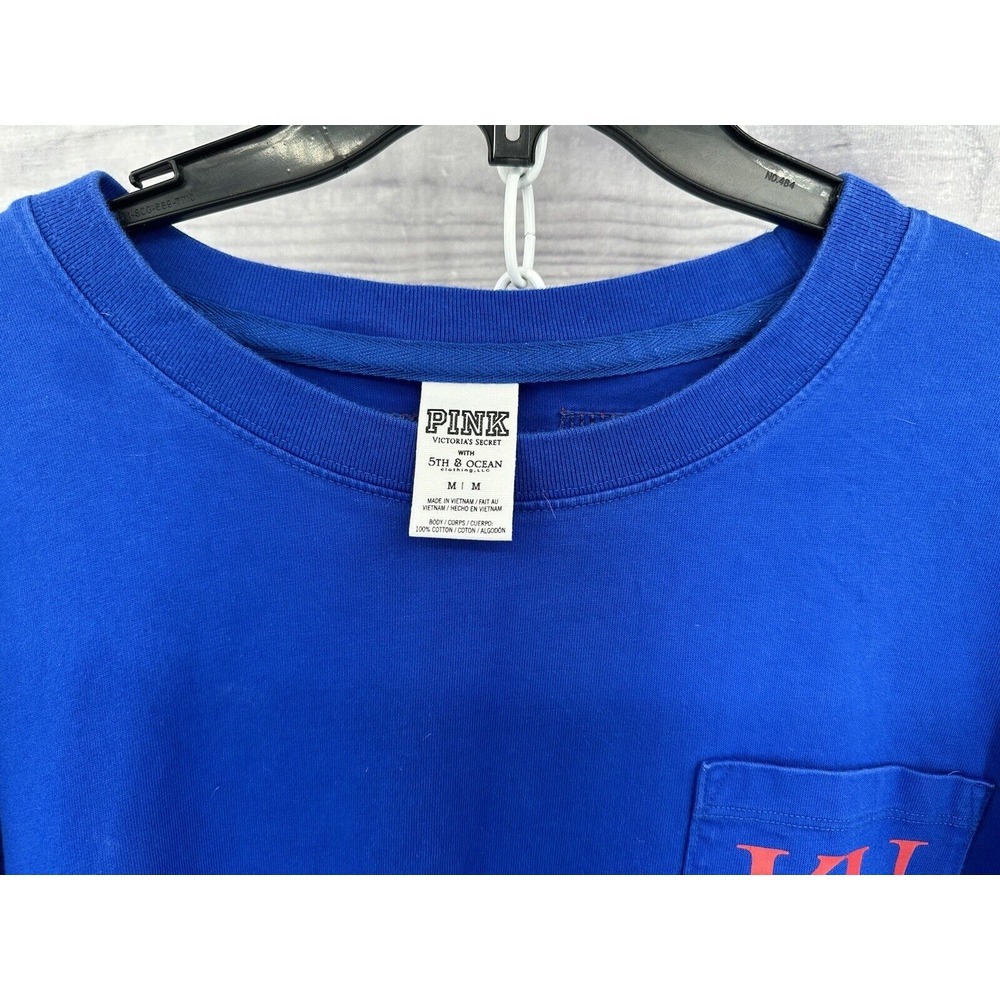 PINK / 5TH & OCEAN KANSAS JAYHAWKS LONG SLEEVE TOP Size Medium BLUE/RED SEQUINS - Picture 4 of 6